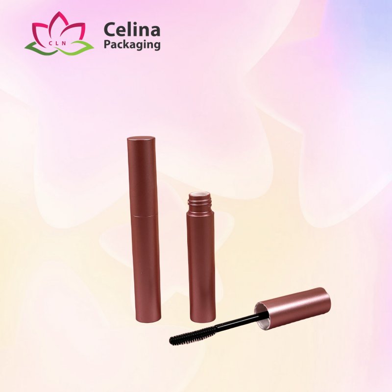 Rose gold circular mascara tube